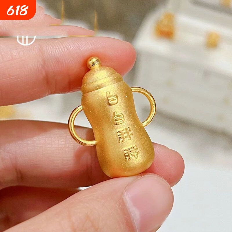 白白胖胖奶瓶金色吊坠编绳项链复古轻奢摆件婴儿宝宝满月周岁礼