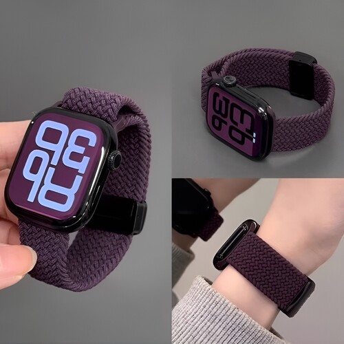 适用苹果手表表带iWatchs10代尼龙弹力applewatch9编织透气s8夏天女款SE磁吸41mm45运动Ultra男回环升级款