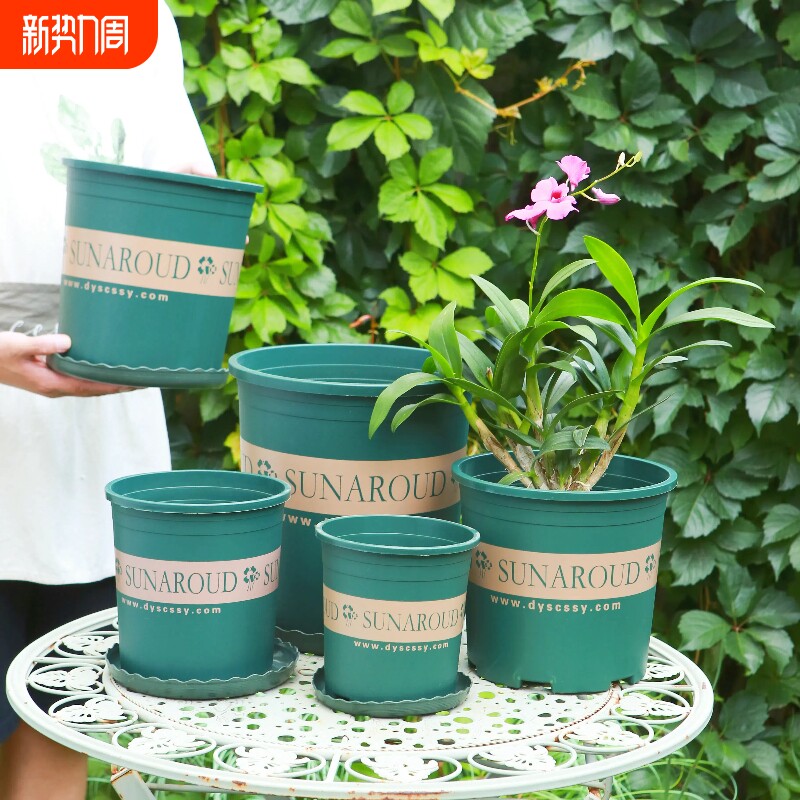 经典加仑盆环保树脂加厚塑料花盆带托盘塑料底托庭院阳台盆栽花盆