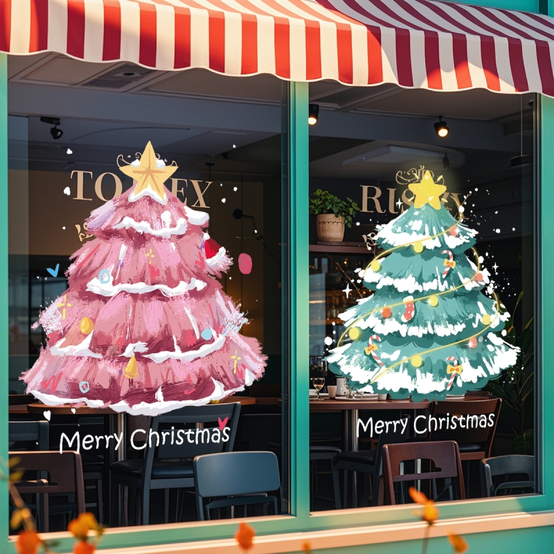 圣诞节装饰品静电贴圣诞树窗花贴画场景氛围布置玻璃门贴纸橱窗