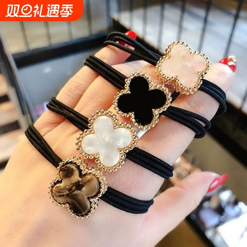 时尚发绳四叶草高弹力黑色皮筋女成人扎头头绳发圈绑头发头饰橡皮