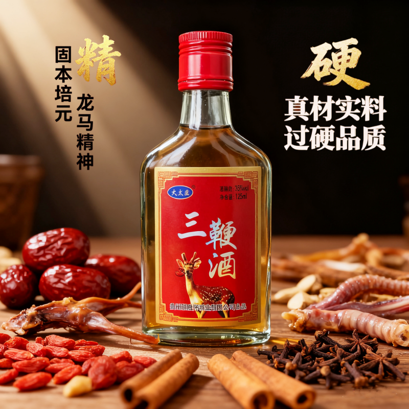 35度三鞭酒125ml 小瓶装真材实料男人酒焕发活力古法浸泡雄风酒