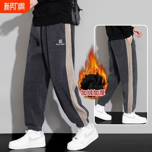 灯芯绒裤子男士秋冬款宽松大码冬天加绒加厚冬季运动休闲卫裤男款