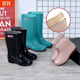 中筒高筒女士雨靴成人胶鞋 防水防滑水鞋 厨房加棉保暖加绒 女款 雨鞋