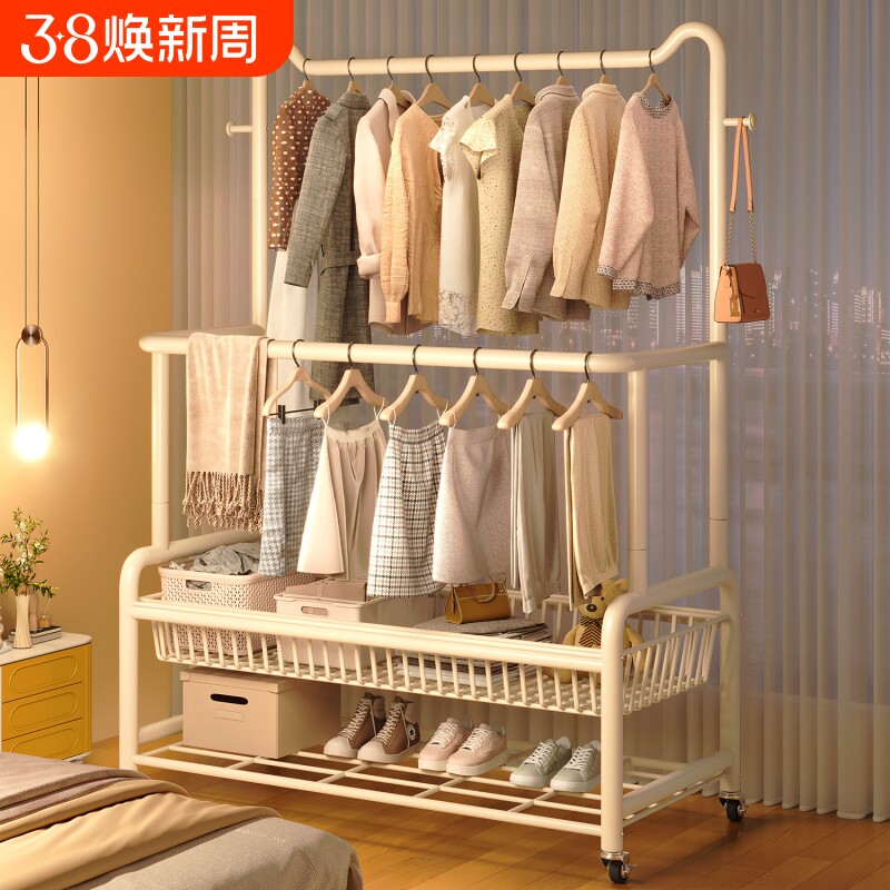 简易鞋帽架家用落地鞋架子客厅鞋架收纳架卧室衣帽架高级移动金属