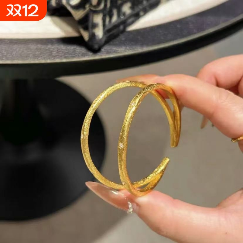 镀真金强保色古法沙金竹节六芒星镶钻手镯 精致时尚黄铜镀金首饰