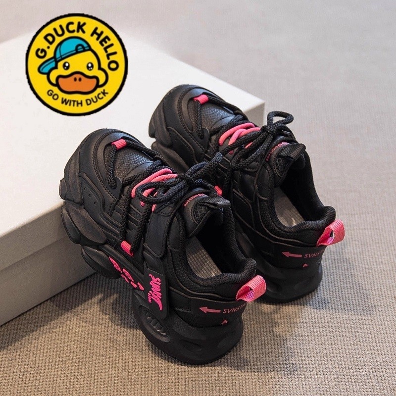 小黄鸭大童女童2025春秋新款儿童老爹鞋秋季软底运动鞋真皮透气鞋