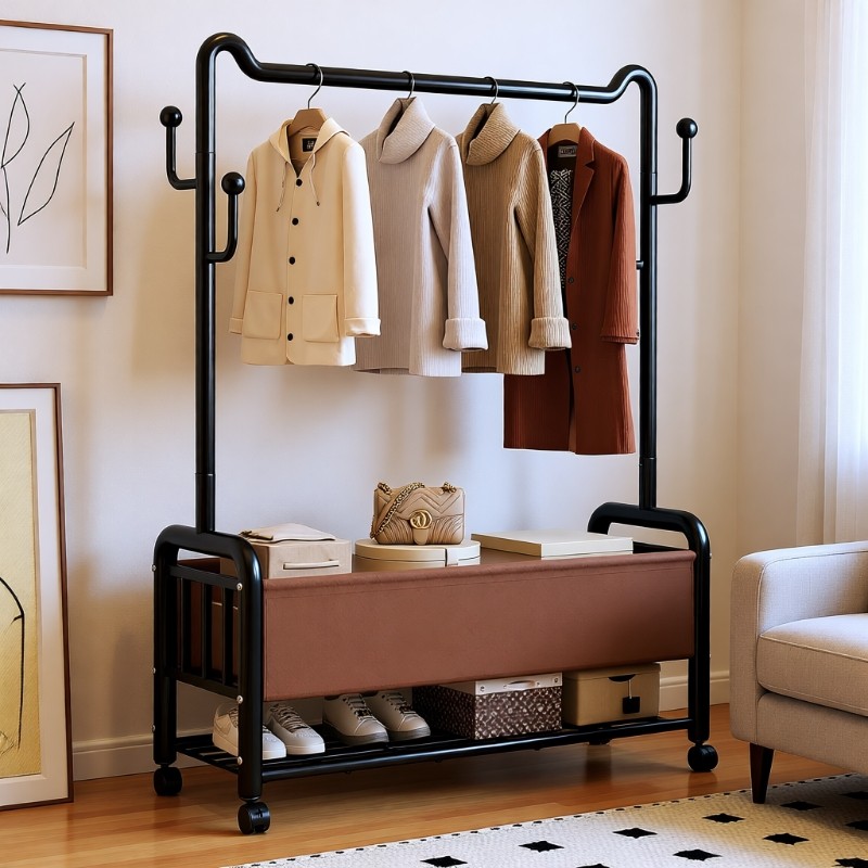 衣架落地卧室挂衣架家用室内移动轻奢晾衣架收纳衣帽架简易双层