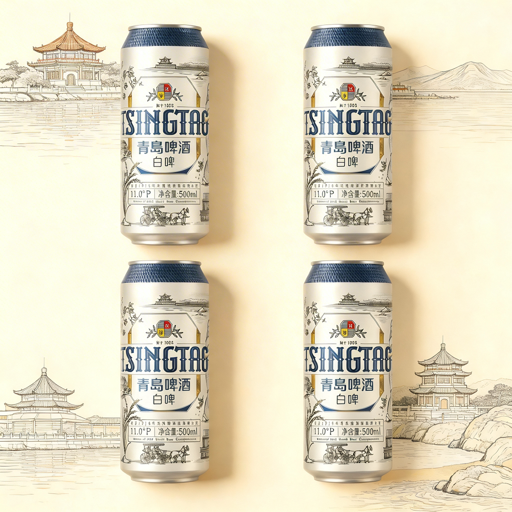 青岛白啤啤酒500ml*4罐小麦全麦精酿中浓度麦芽酒水酿造原麦饮品