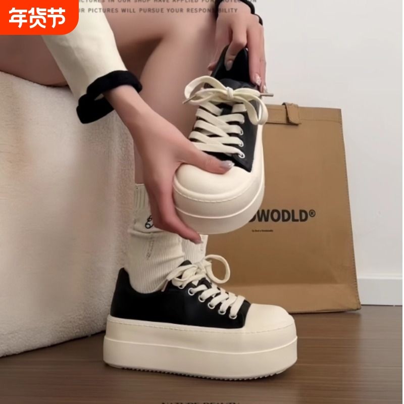 丑萌大头面包鞋女小个子厚底增高百搭休闲运动鞋韩系松糕小白鞋