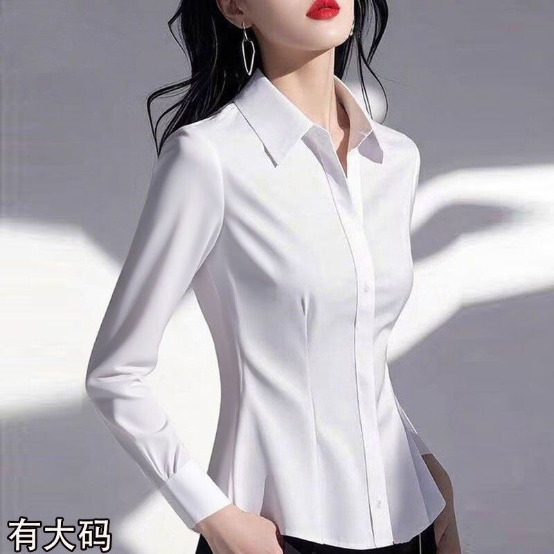 高级感气质修身显瘦短袖白衬衫女大码长袖职业通勤正装上衣工作服