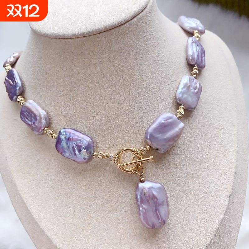 诸暨淡水珍珠紫色巴洛克项链时尚个性欧美风毛衣链炫彩气质锁骨链