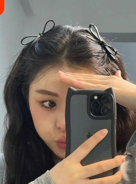 黑色皮质蝴蝶结发夹一字夹鸭嘴夹甜酷公主头侧边发卡碎发刘海夹子