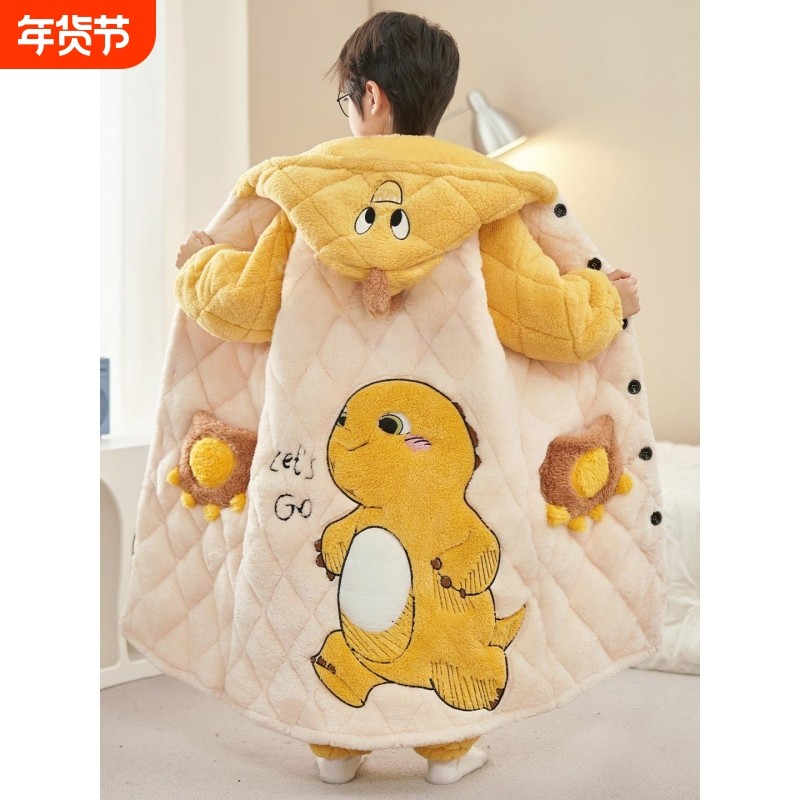 奶龙男童睡衣冬季加绒加厚款三层夹棉儿童男孩睡袍长款珊瑚绒套装,童装/婴儿装/亲子装,家居服套装,淘宝优惠券,粉丝福利购,淘宝优惠卷