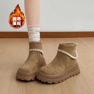 加绒加厚短靴东北保暖后拉链棉鞋 新款 子 2025秋冬季 厚底雪地靴女款