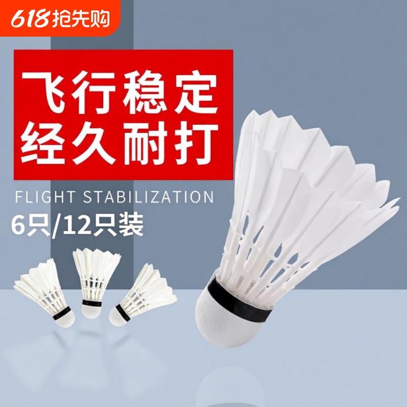 羽毛球12支装耐打鹅毛抗风羽毛球比赛训练专用稳定室外学习训练球