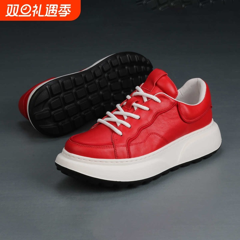 新款真皮小白鞋青春潮流时尚百搭面包鞋厚底增高轻便舒适老爹鞋子