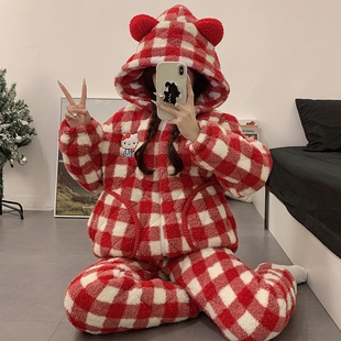 睡衣女款冬季珊瑚绒三层夹棉加厚可爱女士2025新款家居服薄款柔软