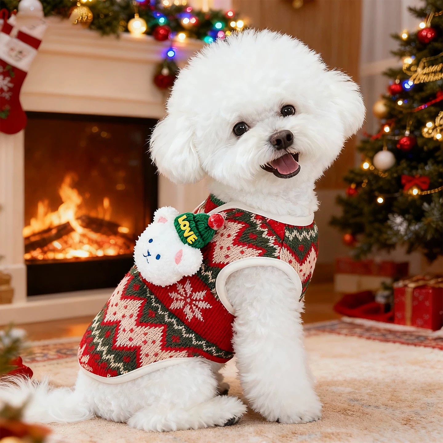 宠物小狗狗新年衣服秋冬款比熊泰迪小型犬猫咪可爱小熊马甲圣诞