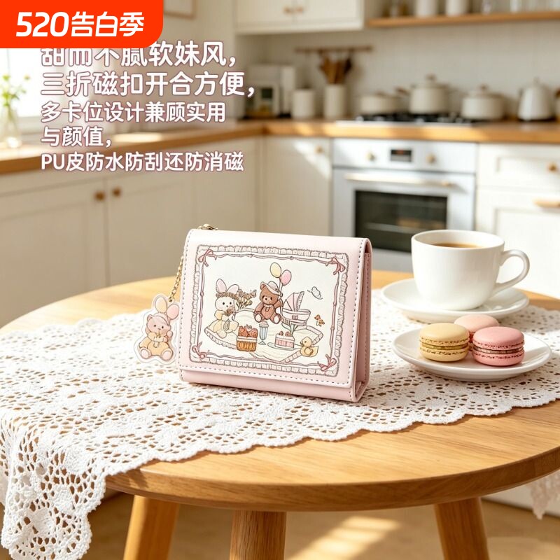 2026新款儿童少女钱包可爱设计大容量多卡位钱夹零钱实用黑色防水