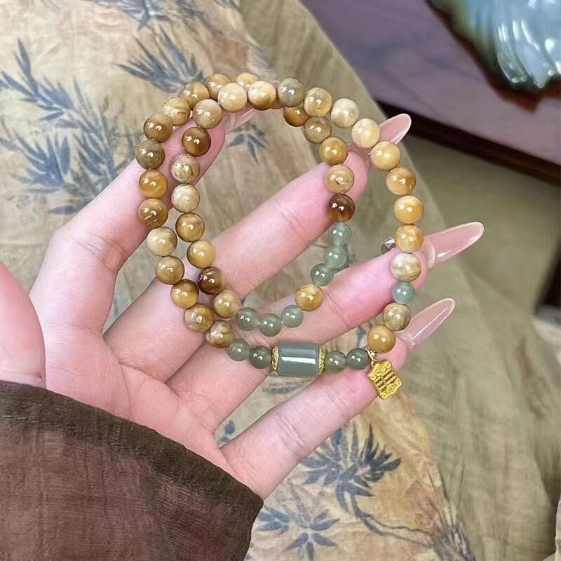 新年吉祥如意算盘貔貅手串且手链双圈小众手串复古叠戴双层琉璃链