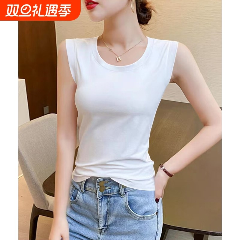 2025年夏季新款圆领设计感遮副乳吊带背心女纯棉无袖内搭外穿上衣