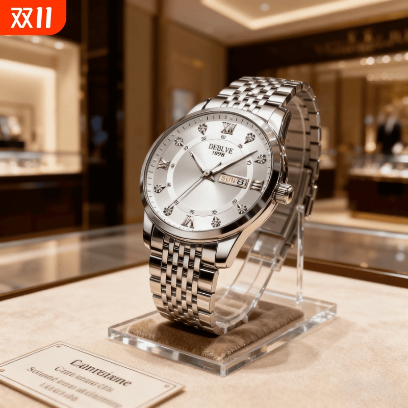 男款手表全自动非机械表正品名牌钢带商务防水石英腕表高级感男士