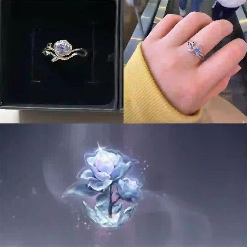 世界之外顾时夜永生花戒指浪漫指环乙游周边同款精致花卉刻字调节