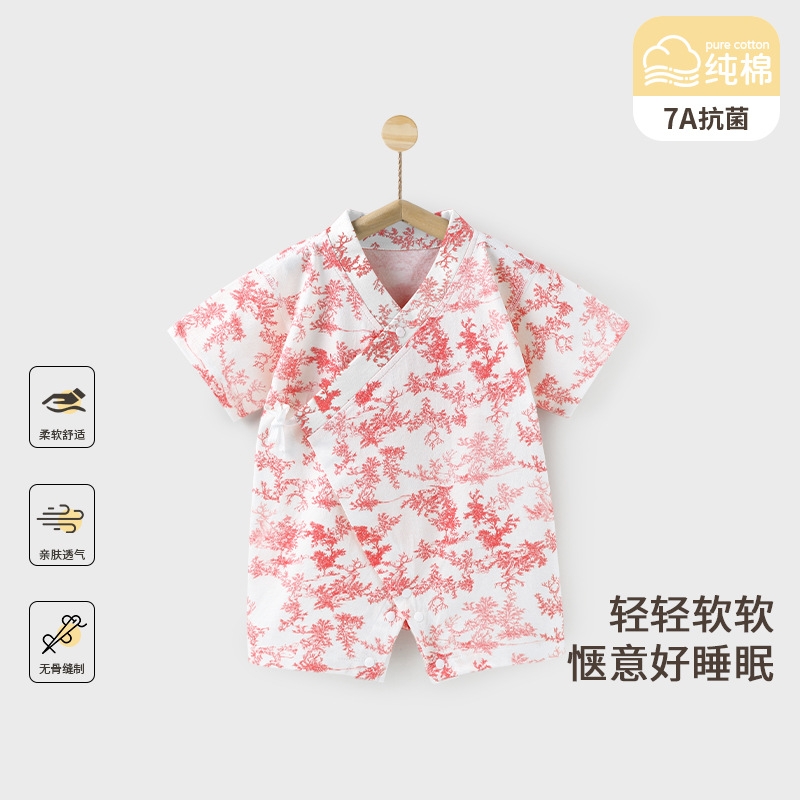 夏季新生婴儿连体衣纯棉薄款哈衣透气爬服男女宝宝中国风外出短袖