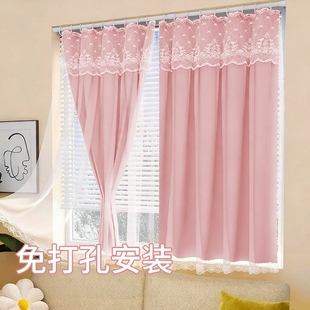 免打孔窗帘飘窗阳台遮挡帘卧室门帘玄关隔断帘纱布一体帘纱帘客厅