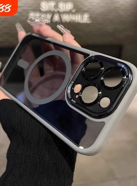 苹果15手机壳新款镜头适用磁吸promax金属14pro透明黑magsafe硅胶iphone16plus小众高级感13pm保护套男暗夜紫