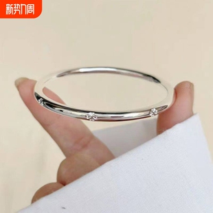 个性 四叶草银手镯9999纯银女素圈闭口实心年轻款 光面简约 幂琳