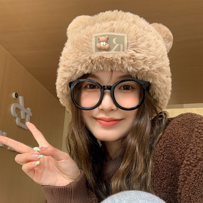 可爱小熊耳朵毛绒帽子保暖毛茸茸毛线针织帽多规格