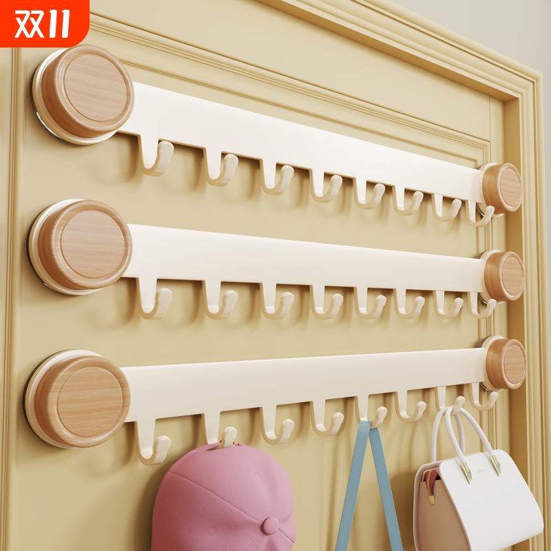 门后实木挂钩免打孔收纳架