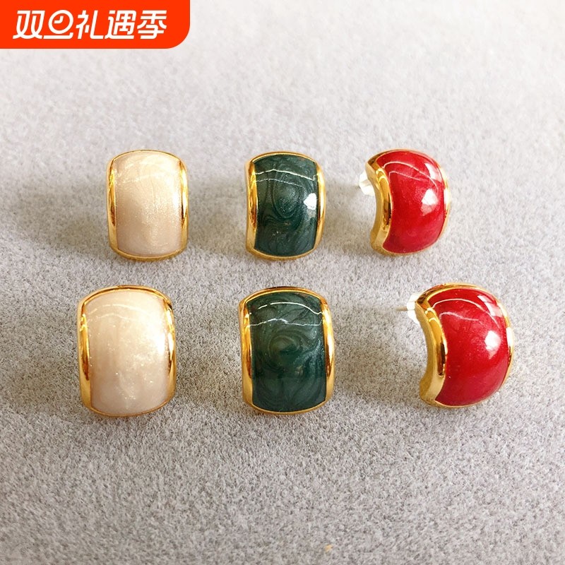 跨境新款时尚珐琅釉小清新耳钉欧美气质S925银针复古耳饰一件代发