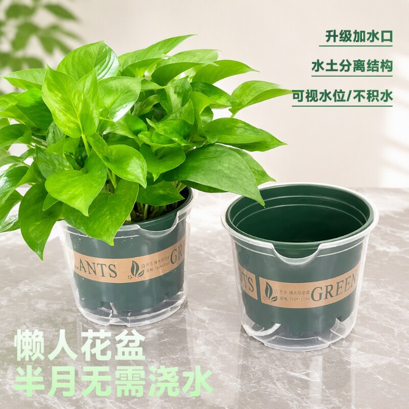绿萝自吸水花盆水培懒人自动吸水塑料盆栽阳台透明加仑盆植物室内