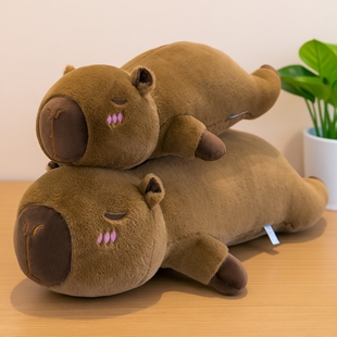 可爱趴趴水豚抱枕睡觉卡皮巴拉超软布娃娃毛绒玩具水懒公仔生日女