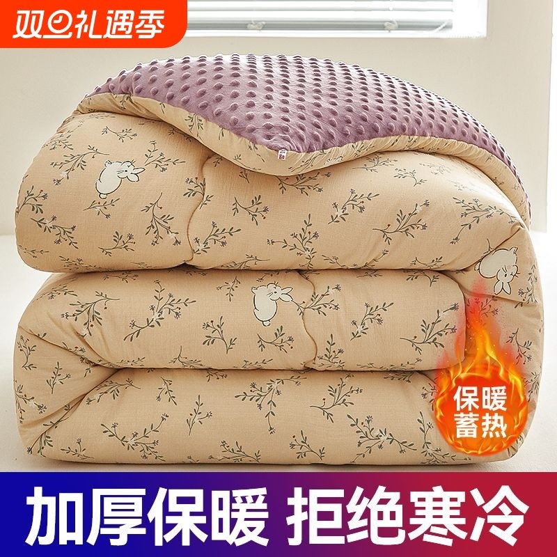 秋冬季双层纱豆豆绒被子被芯冬被印花被人加厚保暖宿舍四季通用被