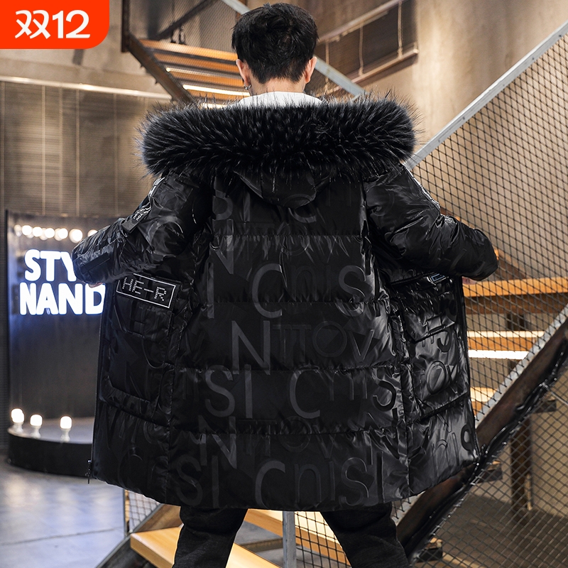 户外羽绒服男中长款冬季外套男士2025年新款加厚派克黑色红色轻薄