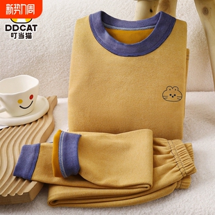 大童男孩青少年 儿童加绒加厚冬季 叮当猫男童保暖内衣套装 秋衣秋裤