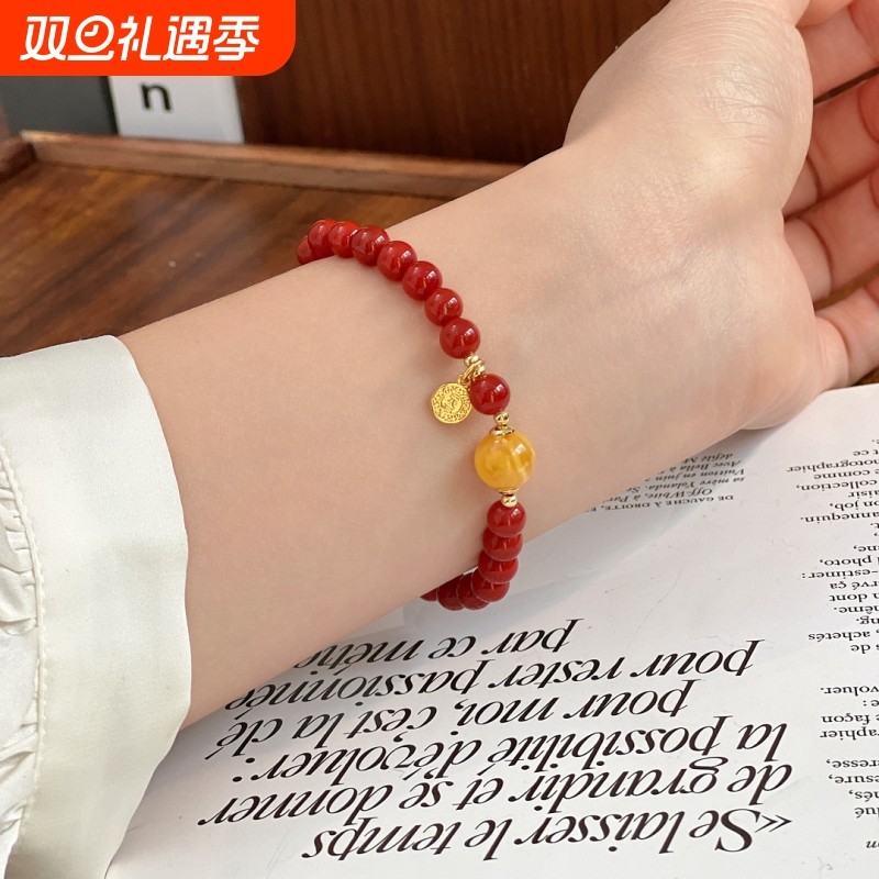 本命年南红玛瑙手串蜜蜡路路通原创手链女款复古饰品