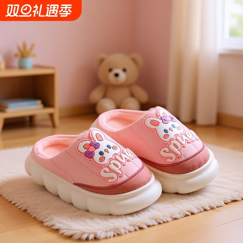 儿童棉拖鞋pu皮防水防滑小孩亲子室内防滑男女童宝宝棉鞋秋冬季