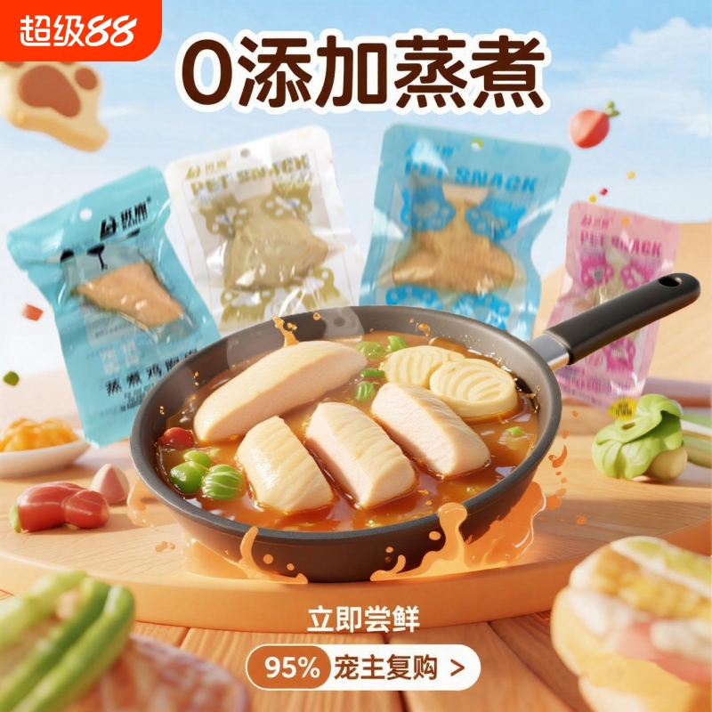 宠物蒸煮鸡胸肉零食补水煮鸡肉狗狗专用营养即食粮幼成猫咪互动