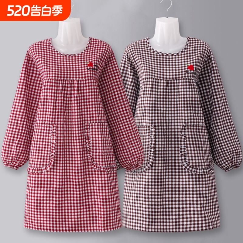 罩衣女2025新款餐饮专用长袖夏天薄款做饭围裙家用厨房纯棉工作服