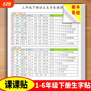 2026春新版小学语文一二三四五六年级下册课课贴生字组词笔画笔顺课内生字贴人教版部编版部首结构音序