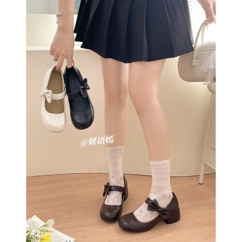 意尔康心选粗跟玛丽珍鞋女2026夏季新款浅口时尚百搭蝴蝶结简约配