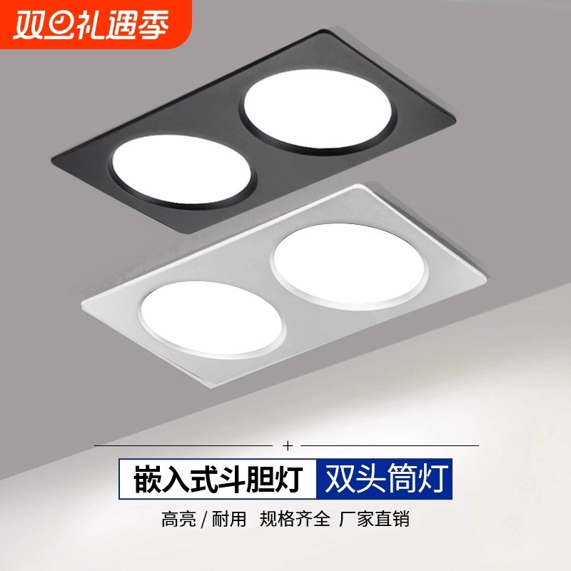 led双头筒灯双孔嵌入式超薄格栅灯店铺商用射灯斗胆灯开孔10*2