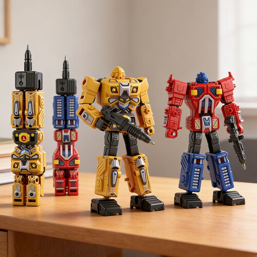 儿童变形玩具益智擎天汽车机器人金刚男孩圆珠笔机甲可动小学生