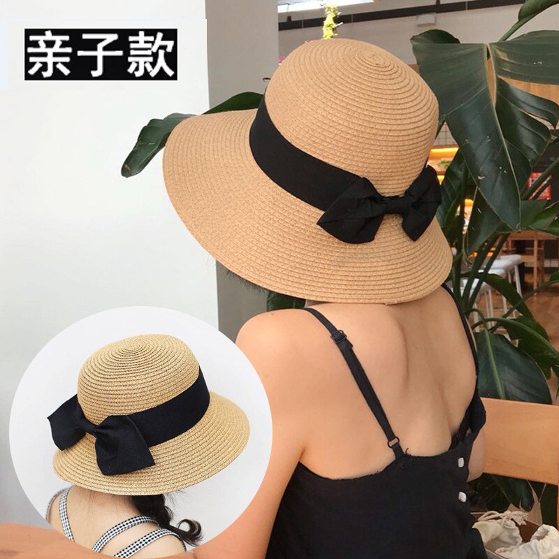 亲子大檐草帽夏季防晒太阳帽简约百搭女童海边沙滩遮阳帽防紫外线