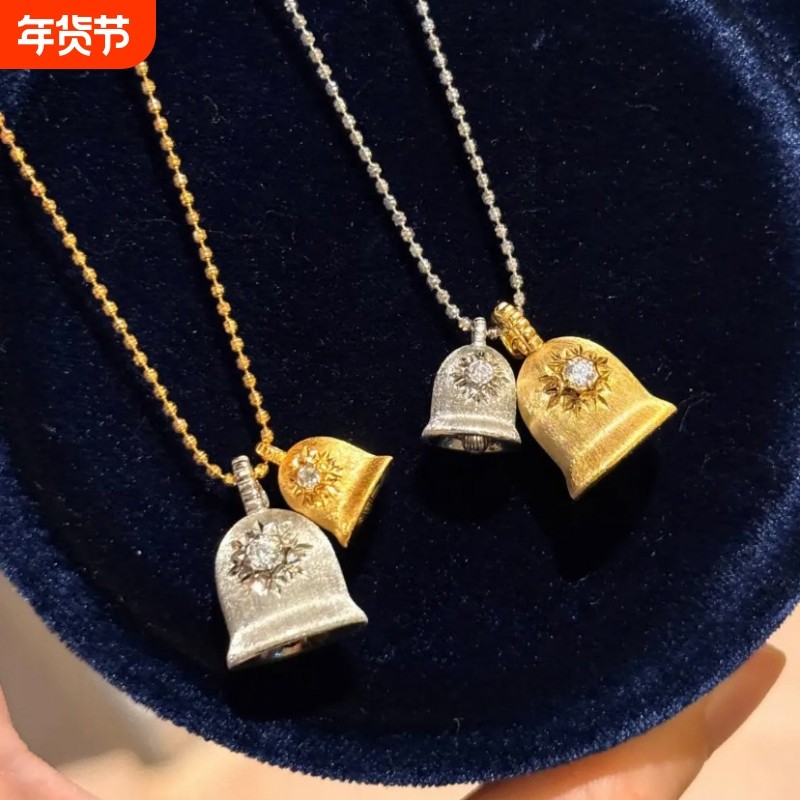 S925纯银拉丝小铃铛项链女中古风复古轻奢高级感爆款锁骨链